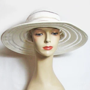 NWOT Croft & Barrow Straw Striped Wide Brim Warm White Hat Large 7-1/4, 22-1/2" - Picture 1 of 11