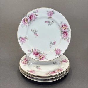 Yamaka China Bread Plates Set of 4 Pink Yellow Flowers Occupied Japan YAM17 - Picture 1 of 8