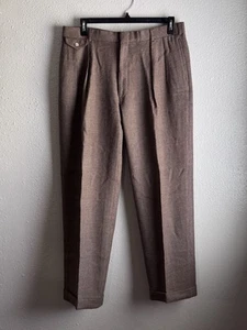 VTG 80s Polo Ralph Lauren Pants 35x32 Heavy Knit Tweed Wool Pleated Trousers USA - Picture 1 of 8