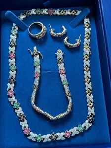 Ross Simons Sterlingsilber Gold Vermeil Smaragde Rubin Saphire Halskette SET - Bild 1 von 15