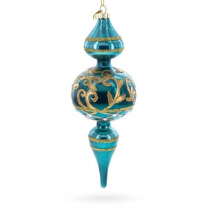 Regal Green Scroll Finial Glass Ornament - Picture 1 of 3