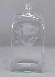 18th Century Bohemian Engraved Floral Flint Glass 9 1/4 Inch Case Bottle - Picture 1 of 13