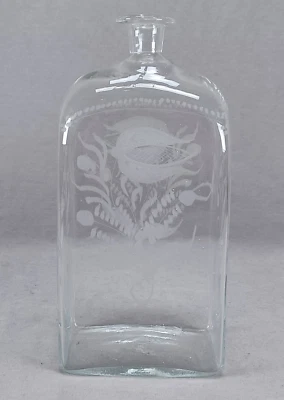 18th Century Bohemian Engraved Floral Flint Glass 9 1/4 Inch Case Bottle - Image 1 of 4