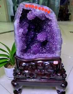 Geoda de amatista natural 75 lb cuarzo cristal mineral muestra punto soporte de curación - Imagen 1 de 12