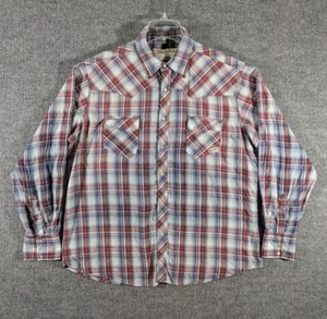 Vintage Wrangler Wrancher Shirt Mens XL Pearl Snap Western Plaid Lightweight Ink - Picture 1 of 15