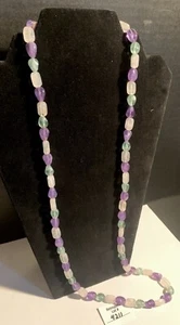Collana vintage perle acriliche viola verde 34" - Foto 1 di 17