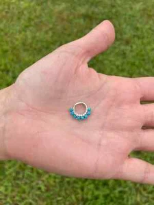 Hinged Nose Daith Septum Ear Clicker Hoop Natural Diamonds & Turquois 14k Gold - Picture 1 of 8