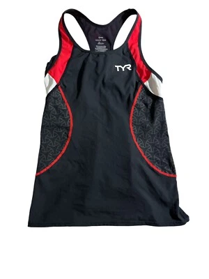 Pullover sin mangas TYR para mujer pequeño negro rojo 1/2 cremallera bolsillos para triatlón Foto 1 de 4