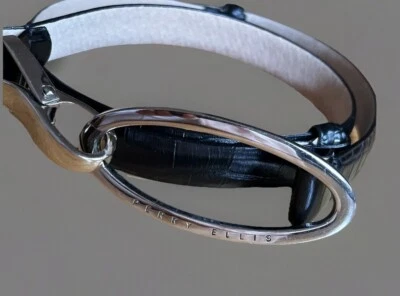 Perry Ellis Women Black Skinny Leather Logo Buckle Dress Belt Adjustable Croc XL - Image 1 of 4