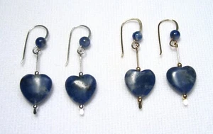 Lyns Jewelry Sodalite Heart Drop Earrings Silver or Gold - Picture 1 of 3
