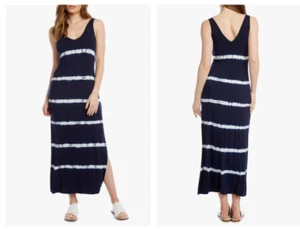 KAREN KANE Blue White Tie Dye Alana V-Neck Jersey Side Slit Maxi Dress M = 8/10 - Picture 1 of 1