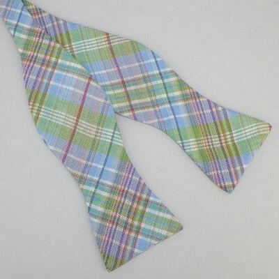 Pajarita ROBERT TALBOTT Para Hombres Azul Verde Rojo Tejida Seda Lino Italia Nueva con Etiquetas Foto 1 de 2