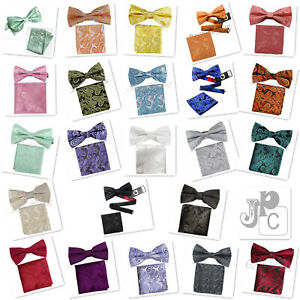 New Men's Bow Tie Paisley Pre-tied Colors Bowtie And Pocket Square Hanky Set