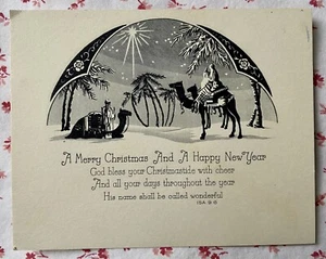 Tarjeta de felicitación vintage de los años 30 Navidad Wisemen estrella camellos 3 reyes palmeras - Imagen 1 de 5