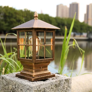 Outdoor Pillar Lights Glass Post Lamp Lantern Gate Yard Garden Post Lighting - Picture 1 of 10