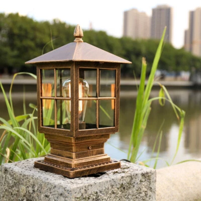 Outdoor Pillar Lights Glass Post Lamp Lantern Gate Yard Garden Post Lighting - Image 1 of 4