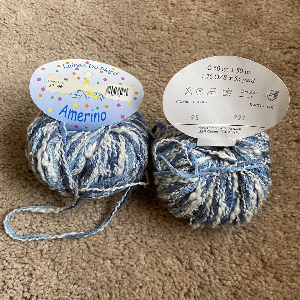 Laines Du Nord AMERINO #95 Denim Blue White Multicolored Thick Slub Yarn Skein - Image 1 of 1