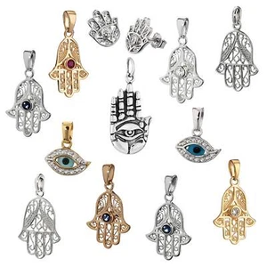 MANO de FATIMA 925 Plata de Ley Colgante o Pendientes HAMSA Mujer Niños - Imagen 1 de 13
