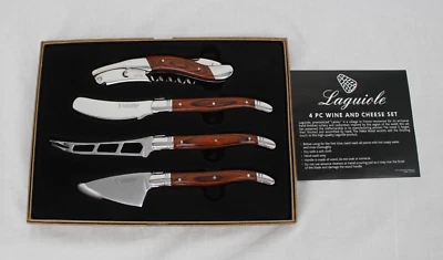  Juego de cuchillos para queso de vino Laguiole 4 piezas asas de madera Pakka cuchillas forjadas cuchillos Foto 1 de 2