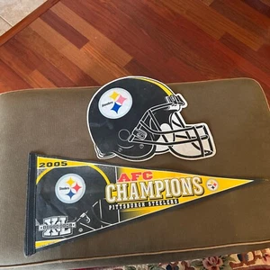 2005 Pittsburgh Steelers Super Bowl XL AFC Champions 12x30 Team Pennant & Helmut - Picture 1 of 15