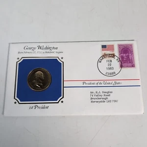 Moneta George Washington US Mint bronzo presidenziale 33 mm medaglia copertina postale 1983 - Foto 1 di 5