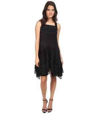 $189 Vestido Eva Franco Mujer Talla 6 Sexy Negro Línea A Ilusión Volantes Punto Nuevo con Etiquetas Foto 1 de 4