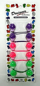 Girls Ponytail Holders Small Polka Dot Mushrooms Pink Green Purple Set of 6 - Picture 1 of 3