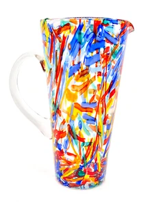 Vintage Pier 1 One Imports Konfetti mundgeblasen verschmolzen Kunst Glas Wasserkrug - Bild 1 von 14