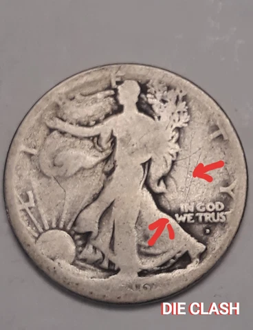 1916 D Walking Liberty Half Dollar Mint On Onverse Clash Die Error Etremely Rare Cover