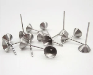 Ohrstecker Kessel 6 mm Edelstahl 316 Fassung Rohlinge Rivoli Xilion Strass Kegel - Bild 1 von 3