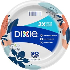 Dixie Medium Paper Plates, 8.5 Inch, 90Count, 2X Stronger*, Microwave-Safe, So