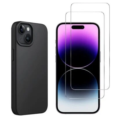HQSELECTION Coque Noir iPhone 14, 14 PRO, 14 PLUS,15 ,15 pro,16 PRO MAX PLUS + Verre trempé