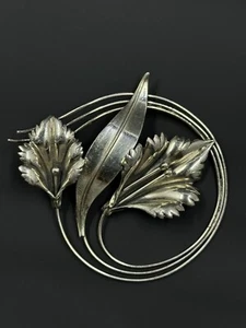 Massive Vtg Sterling Silver Figural Lily Flower Round Brooch Pin 925 Unique - Picture 1 of 8