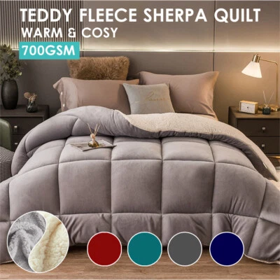 700GSM Reversible Warm Teddy Bear Fleece Quilt Winter Sherpa Doona All Size - image 1 of 4