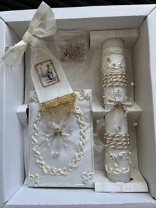4tlg Erstkommunion Kerzen Set SPANISCH ENGLISCH Junge Vela de Kommunion Rosenkranz - Bild 1 von 12