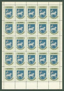 Denmark T71 MNH 25 Poster stamps Sheet 1940/50 SUNDS Coat of Arms - Picture 1 of 1