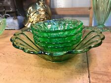 Lovely Vintage Czech Green Depression Glass Bowl & 4 Serving Bowls