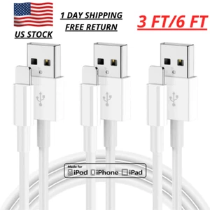 Cordon de chargement câble de charge USB 3/6 pieds pour iPhone 13 12 11 XS XR X 8 7 6 SE iPad - Photo 1 sur 13