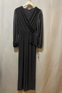 Neu mit Etikett Nicole Miller Damen-Overall transparent Langarm Surplice zum Binden Größe XS schwarz - Bild 1 von 14