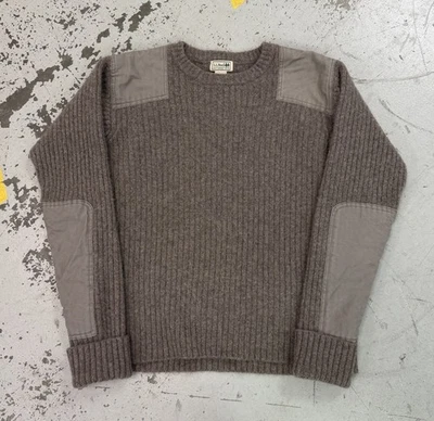 LL BEAN мужской свитер желтовато-коричневый серый XL COMMANDO мериноса ягненка шерсти HENLEY военного WW2 - Изображение 1 из 2