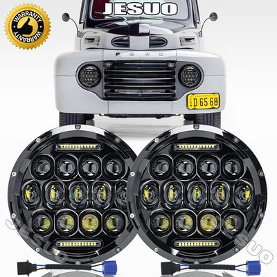 Pair 7" Inch Round LED Headlights DRL for Ford F1 1948 1949 1950 1951 1952 Foto 1 de 4