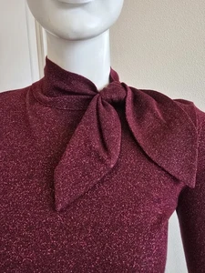 Maglione leggero Zara Sparkling Burgunty collo fiocco cravatta taglia M nuovo con etichetta - Foto 1 di 11