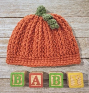 handmade crochet baby hat pumpkin costume halloween toddler 1-3 years orange USA - Picture 1 of 2