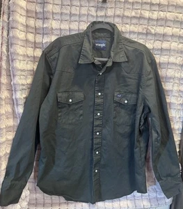 Vintage Wrangler Western Brushpopper Shirt Mens XL Dark Green Twill Pearl Snap - Picture 1 of 6