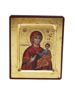 Griechisch-Orthodox Handgefertigt Holzikone Gottesmutter Odigitria 12.5x10 - Bild 1 von 3