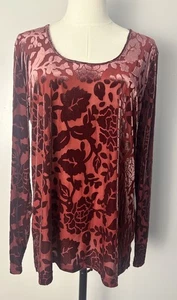 Túnica para mujer de terciopelo rojo Burnout semi transparente caprichosa floral romántica talla XL - Imagen 1 de 12