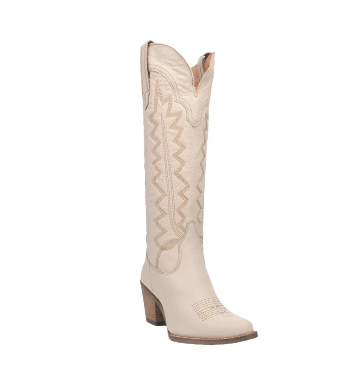 Dingo Womens High Cotton Snip Toe Casual Boots Knee High Mid Heel 2-3" - Beig...