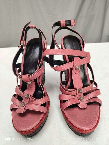 Nuovi SANDALI BALENCIAGA ARENA ROSA ROSA PELLE ZEPPA BORCHIE 37