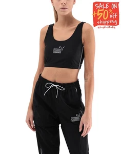 PUMA Bra Top Size XS Logo Black Stretch Sleeveless Round Collar - Picture 1 of 3