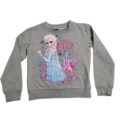 Moletom Disney Frozen Elsa gola redonda cinza brilhante meninas tamanho 5/6 - Imagem 1 de 4